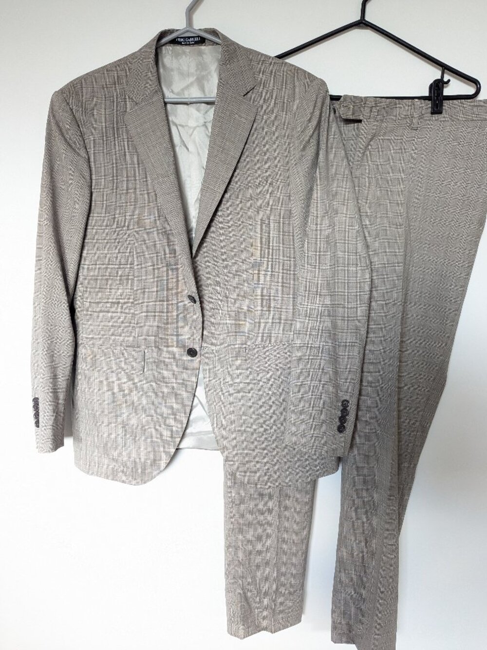 Piero Gabrieli Men's 42R Pants Blazer Suit Made-in-Italy Wool Beige Houndstooth